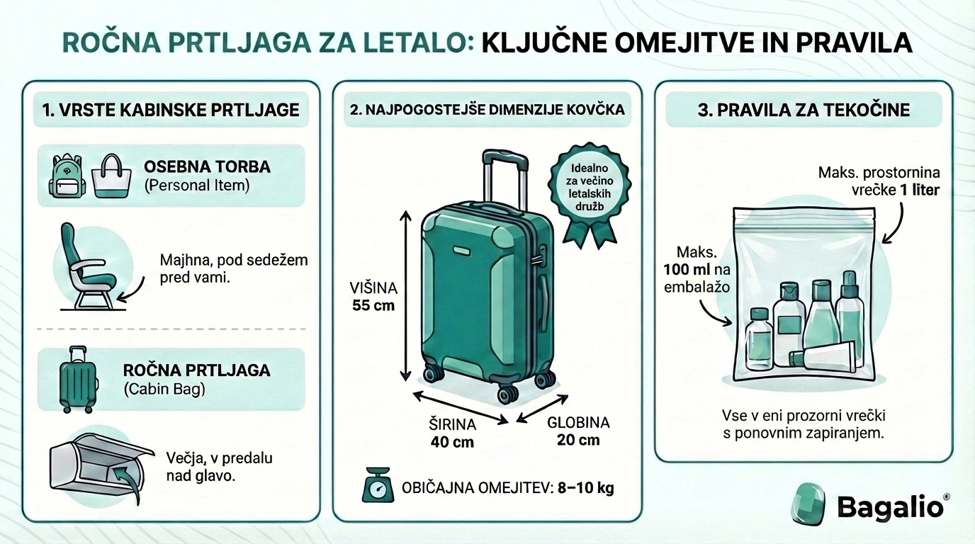 INFOGRAFIKA: Ročna prtljaga za letalo: ključne omejitve in pravila
